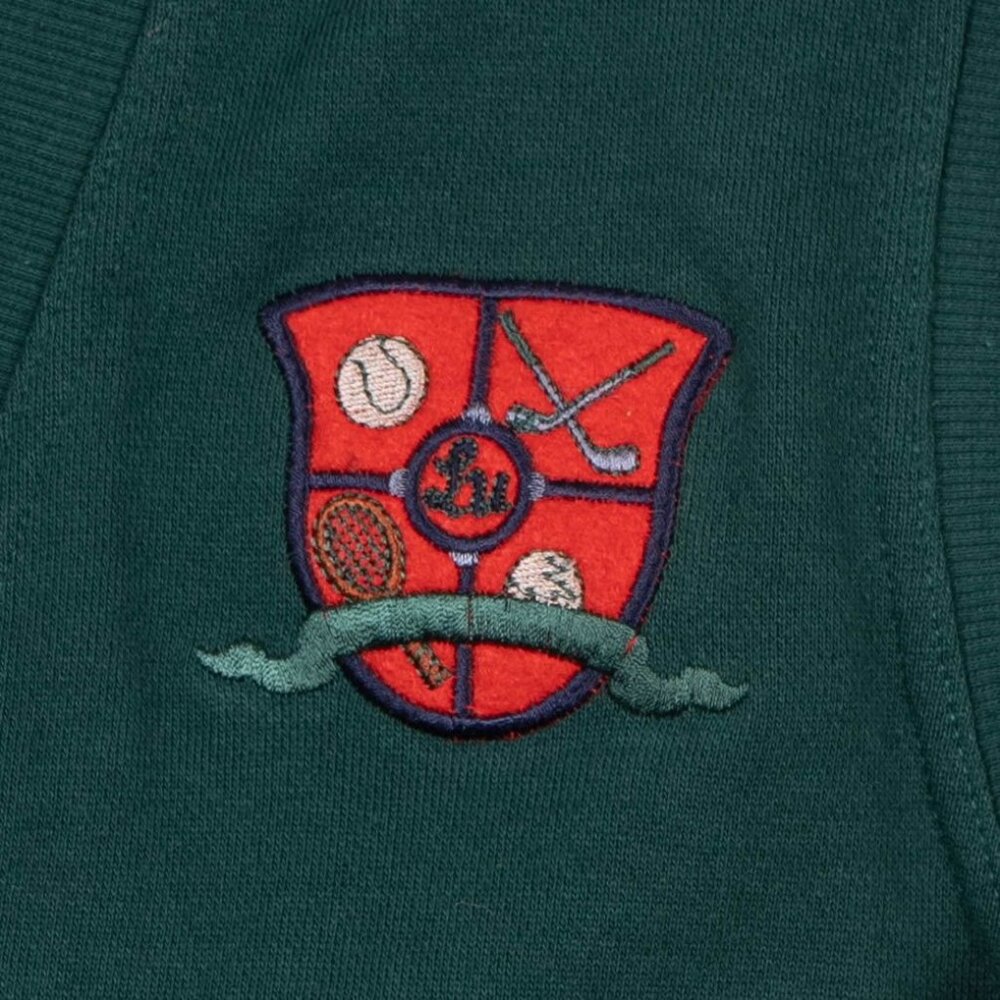 Line-Up Sweatshirt Vest PM Womens VTG Green Buttons Embroidered Crest Sports - Picture 4 of 6